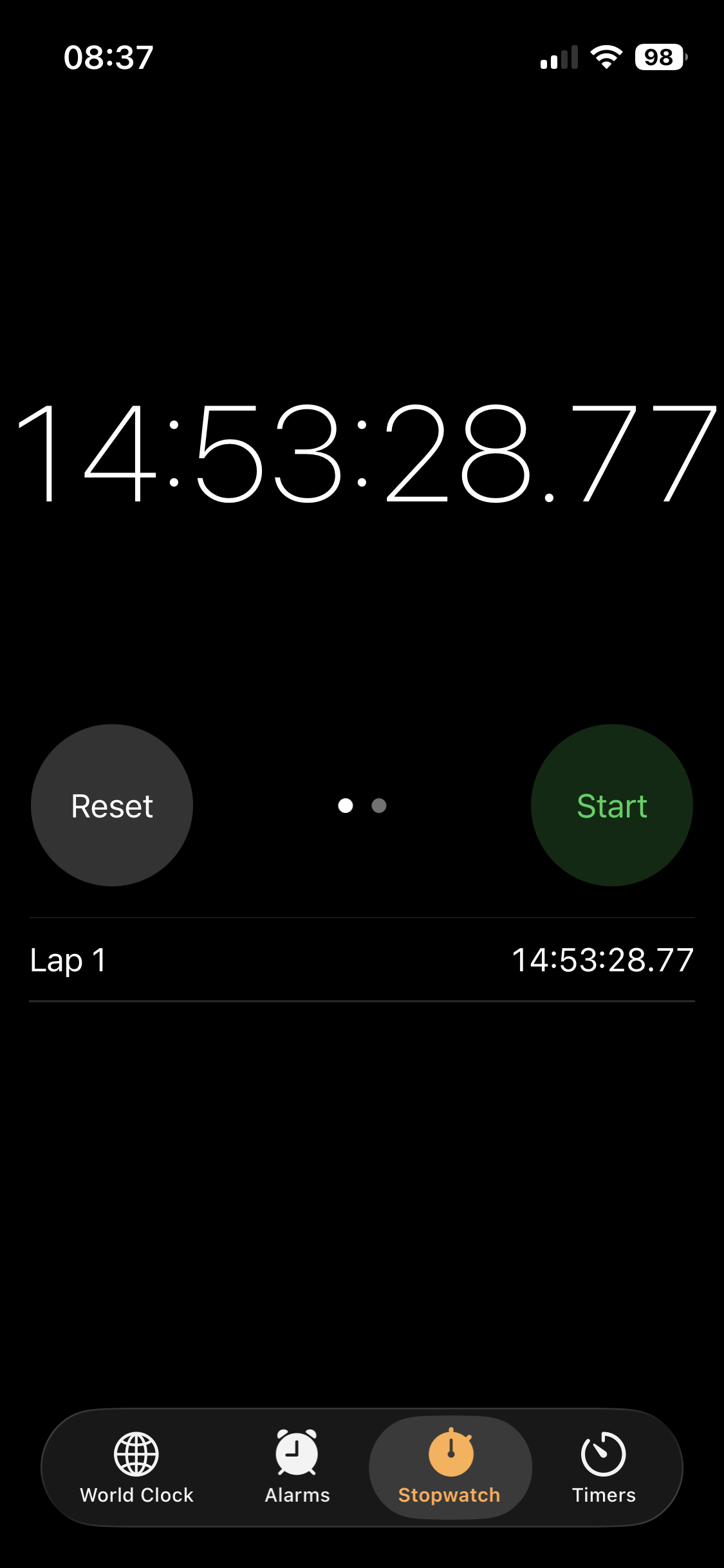 Stopwatch showing 14:52:28