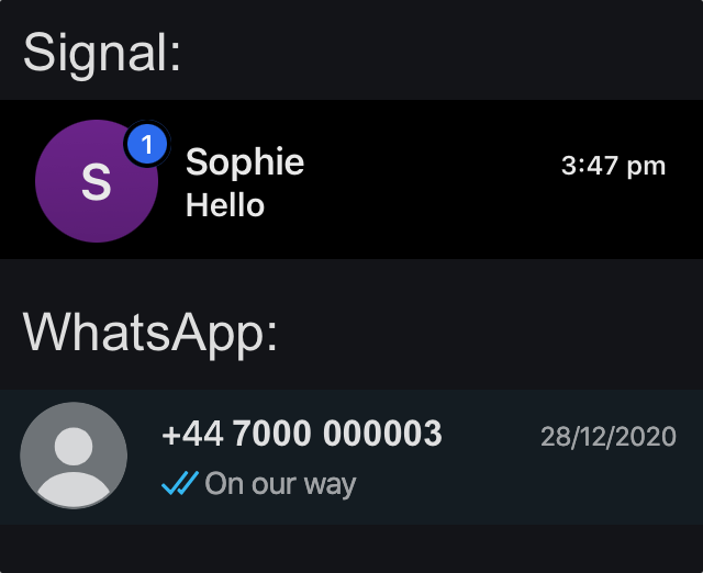 Signal vs WhatsApp default profile pictures